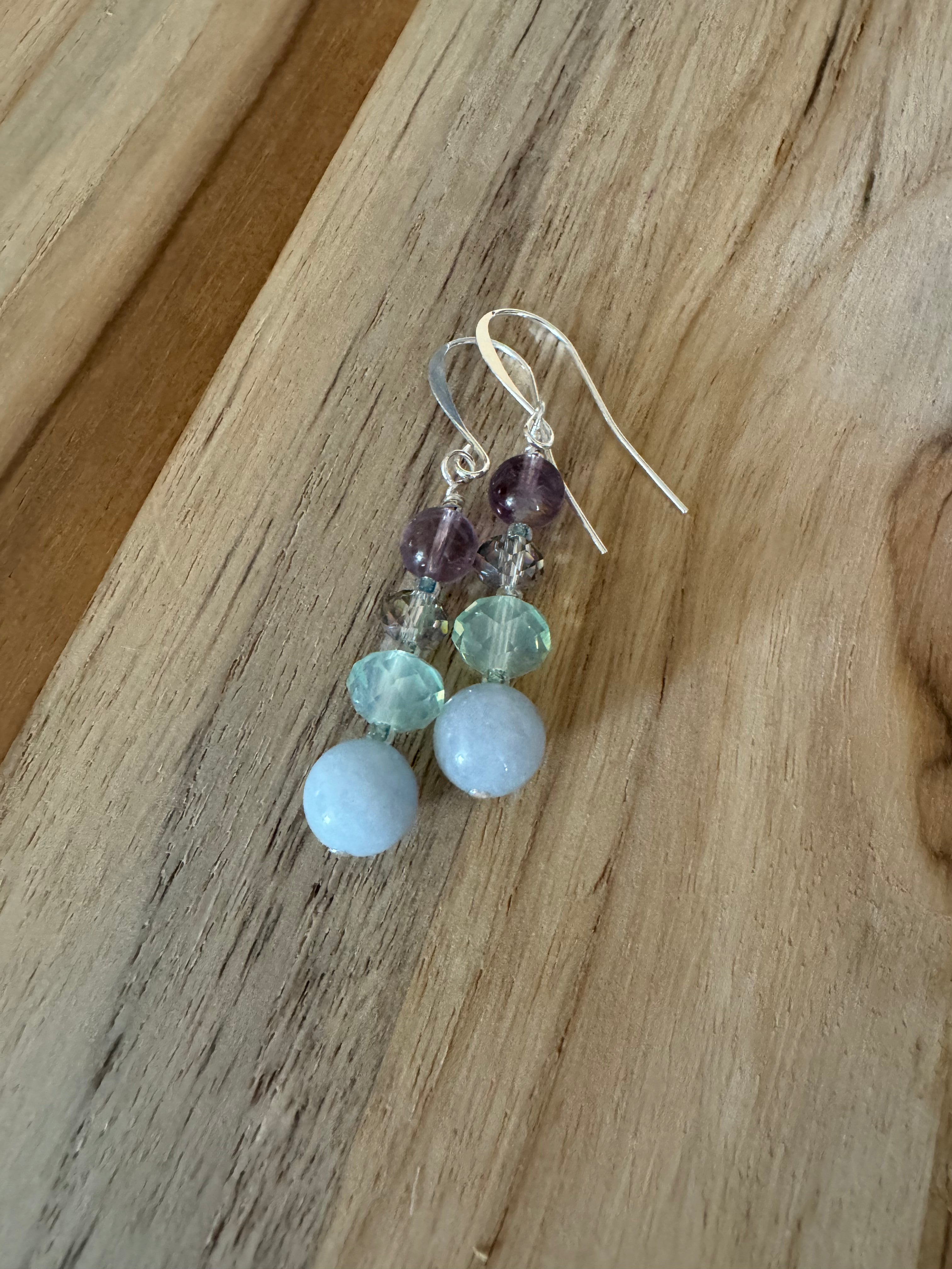 Aquamarine Super 7 and Crystal Glass Dangle Earrings - My Urban Gems