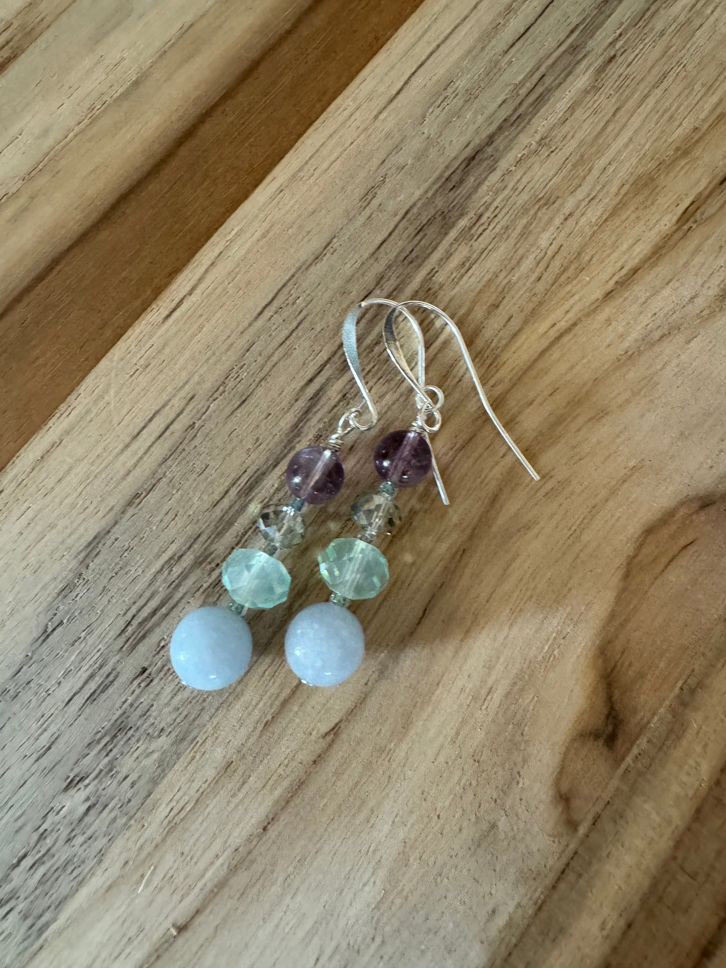 Aquamarine Super 7 and Crystal Glass Dangle Earrings - My Urban Gems