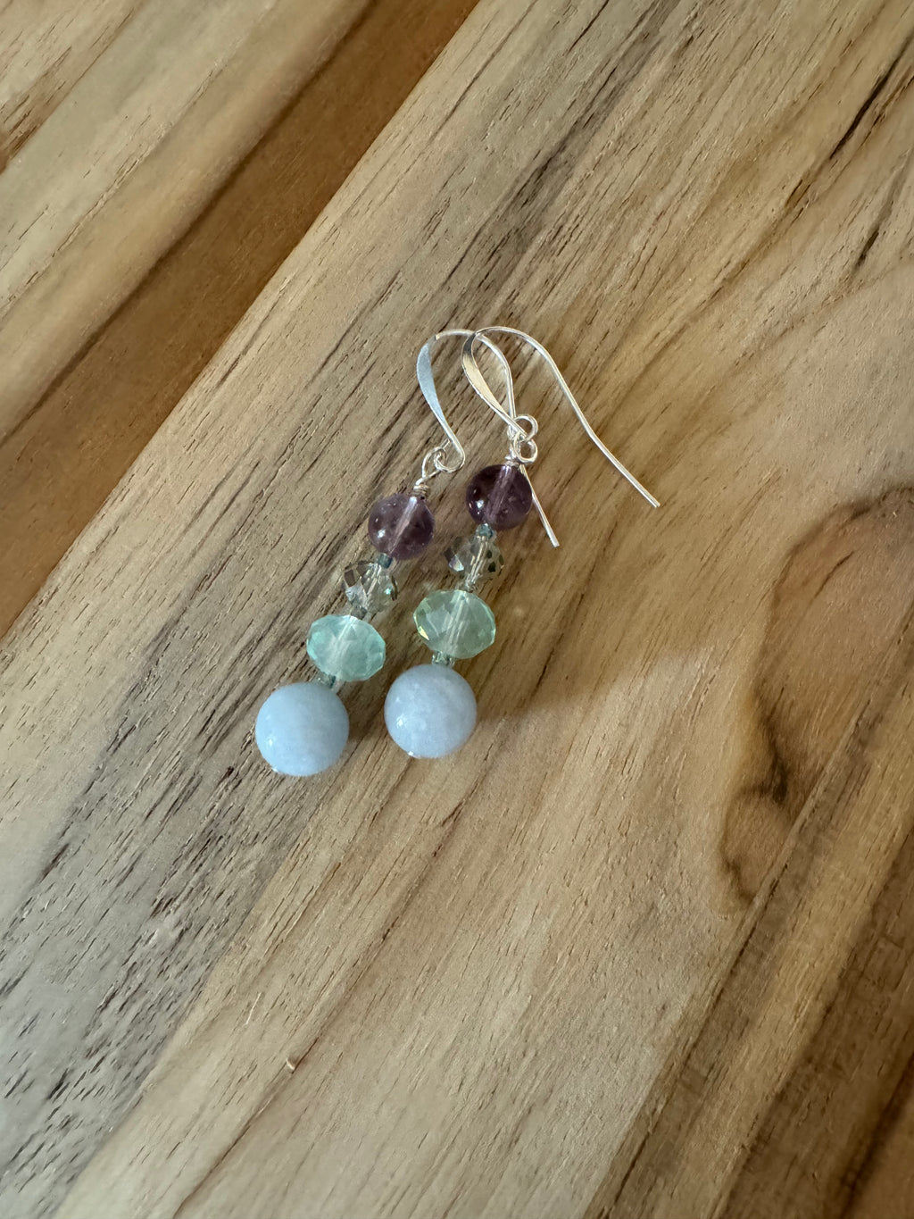 Aquamarine Super 7 and Crystal Glass Dangle Earrings - My Urban Gems