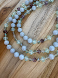 60" Extra Long Wraparound Beaded Necklace with Aquamarine Super 7 and Crystal Glass Beads - My Urban Gems