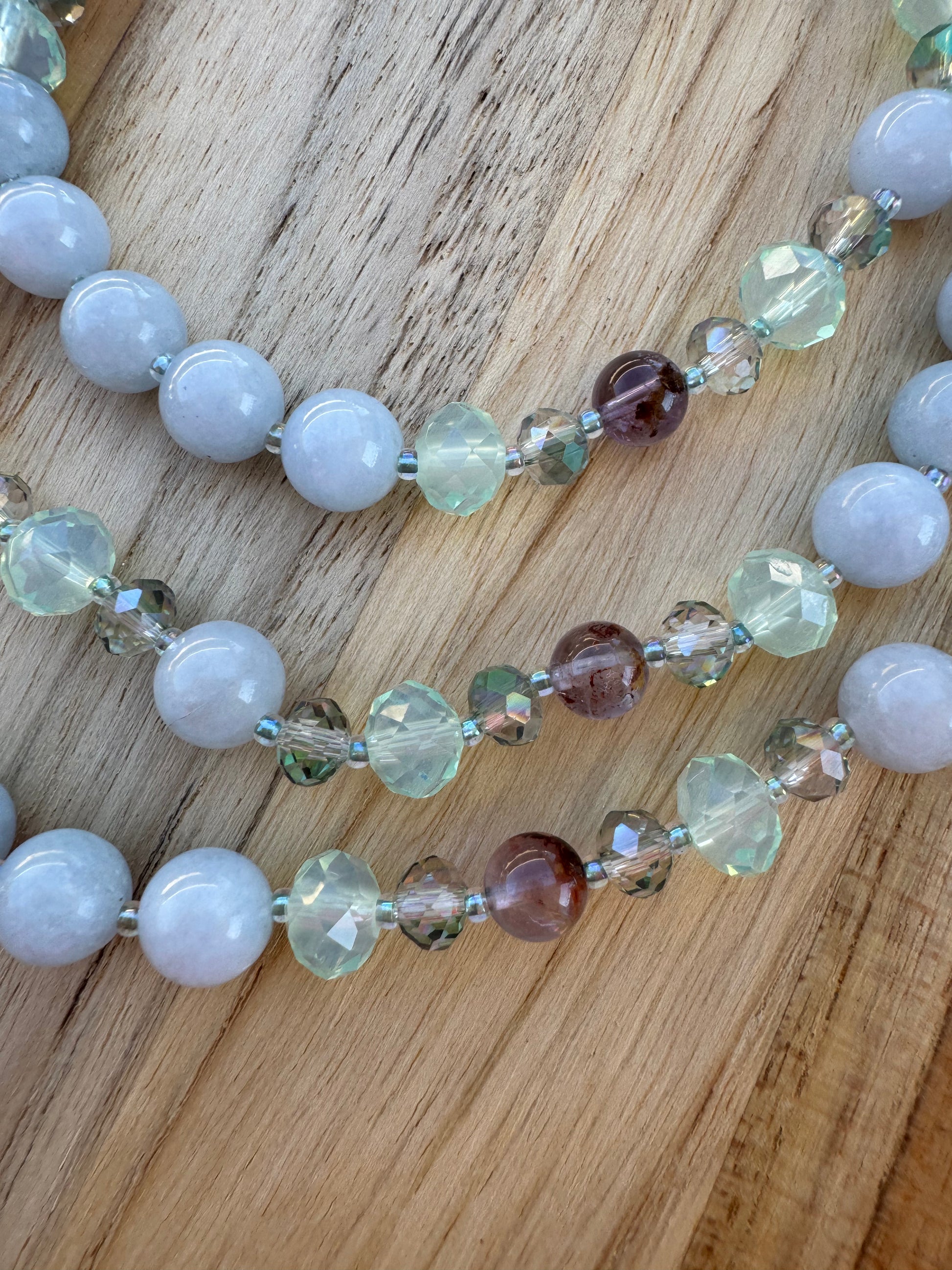 60" Extra Long Wraparound Beaded Necklace with Aquamarine Super 7 and Crystal Glass Beads - My Urban Gems
