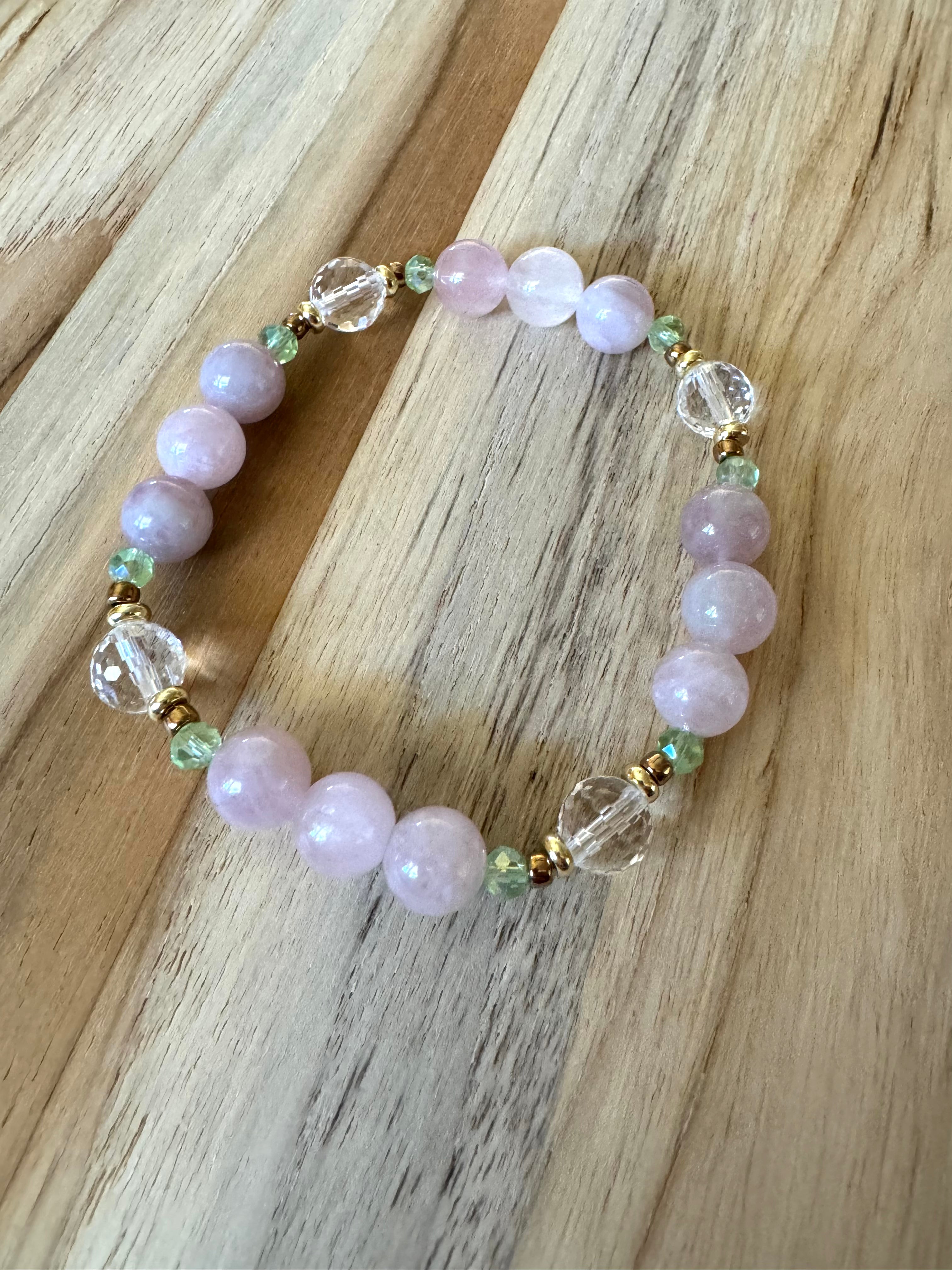 Madagascar Rose Quartz and Clear Quartz Stretchy Bracelet