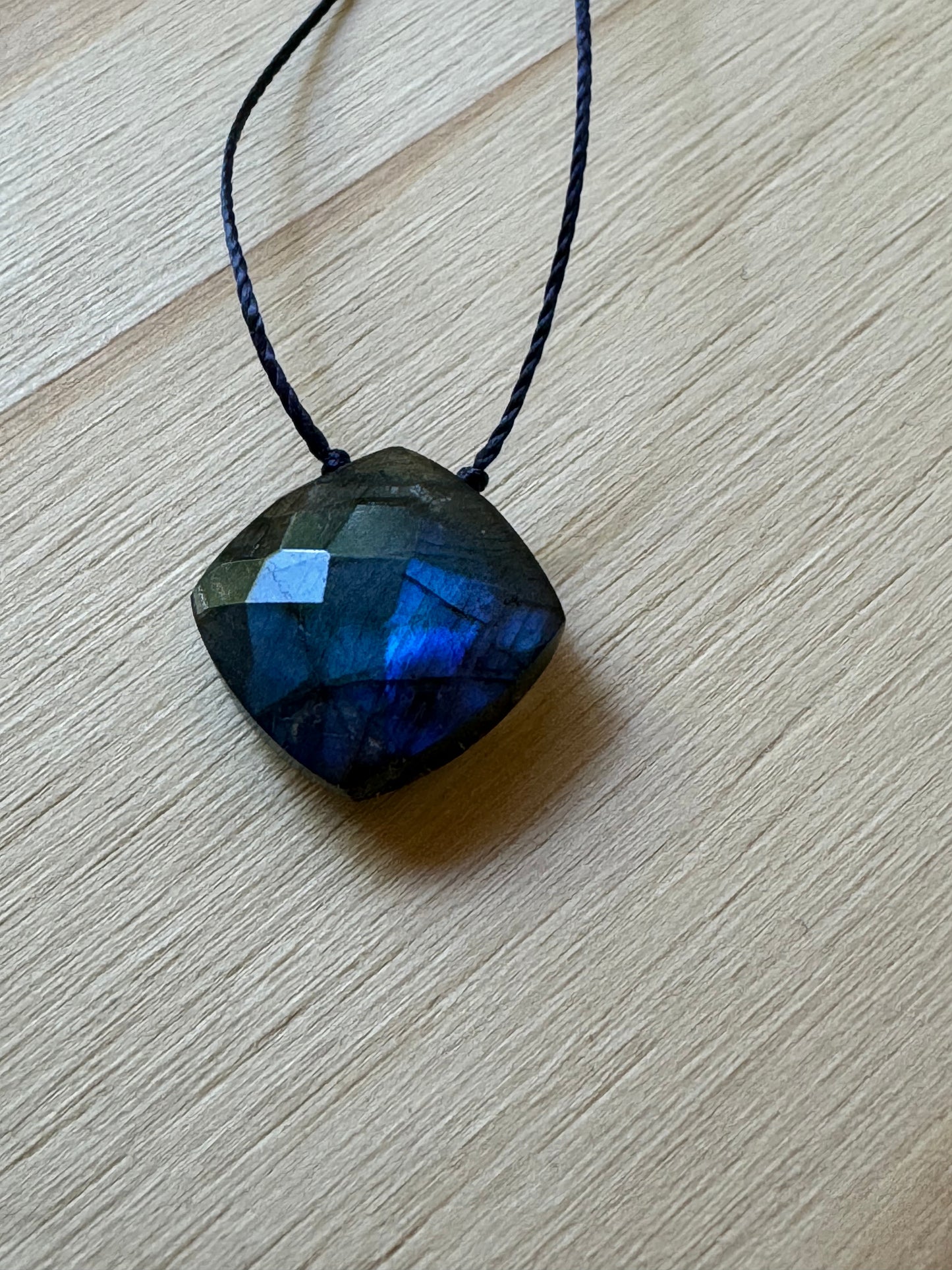 Blue Flash Faceted Labradorite Floating Pendant Minimalist Necklace