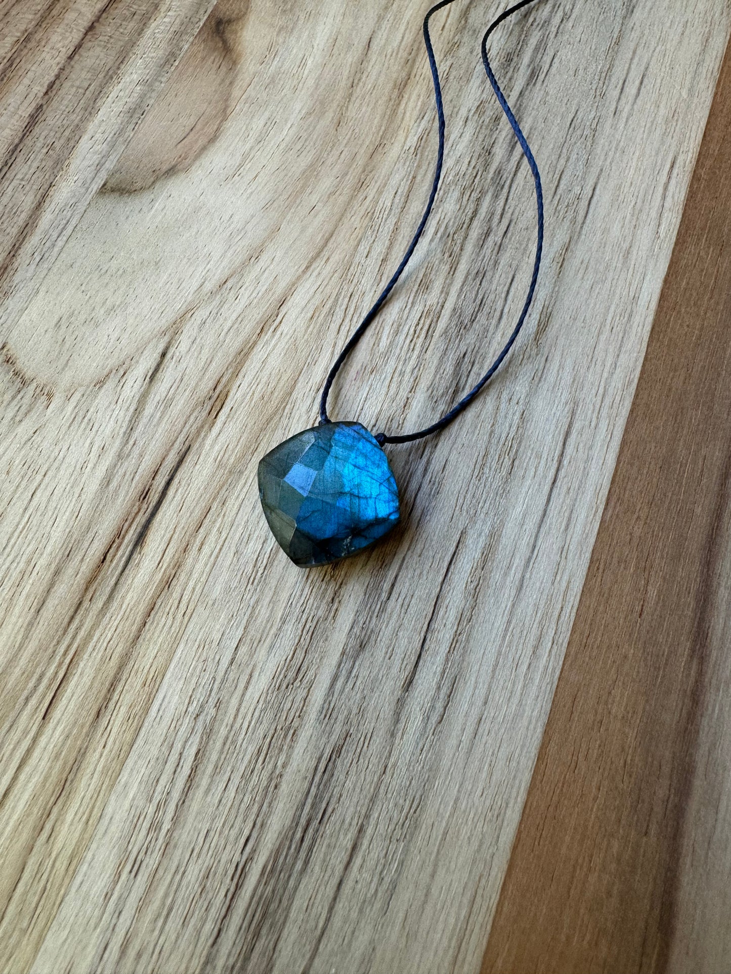 Blue Flash Faceted Labradorite Floating Pendant Minimalist Necklace