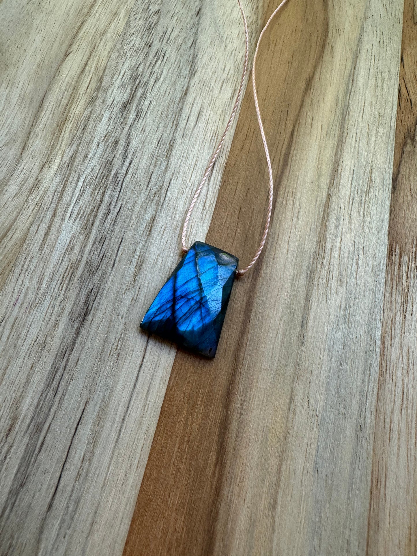 Blue Flash Faceted Labradorite Floating Pendant Minimalist Necklace ~ Stainless Steel Clasp