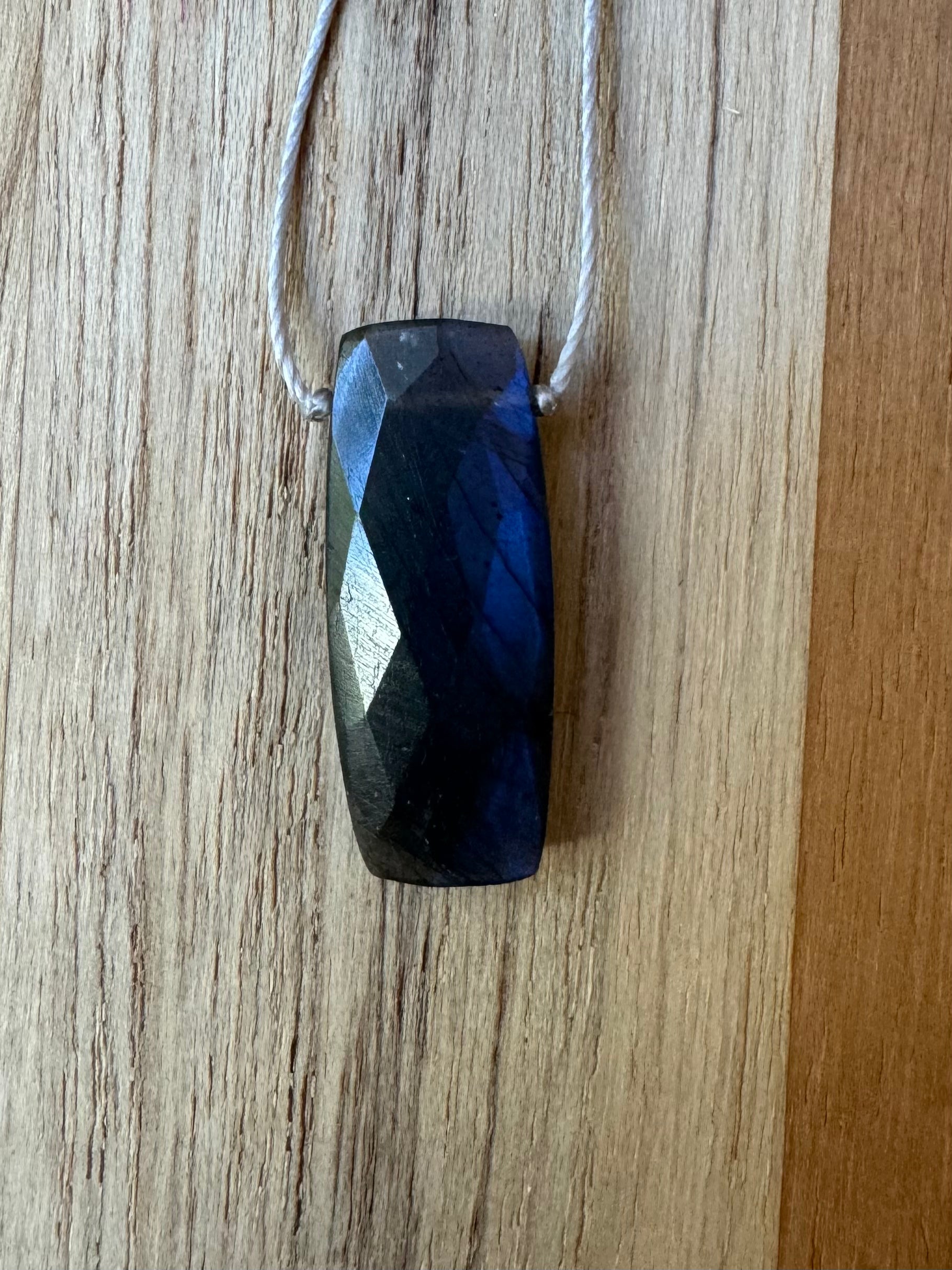 Blue Flash Faceted Labradorite Floating Pendant Minimalist Necklace ~ Stainless Steel Clasp