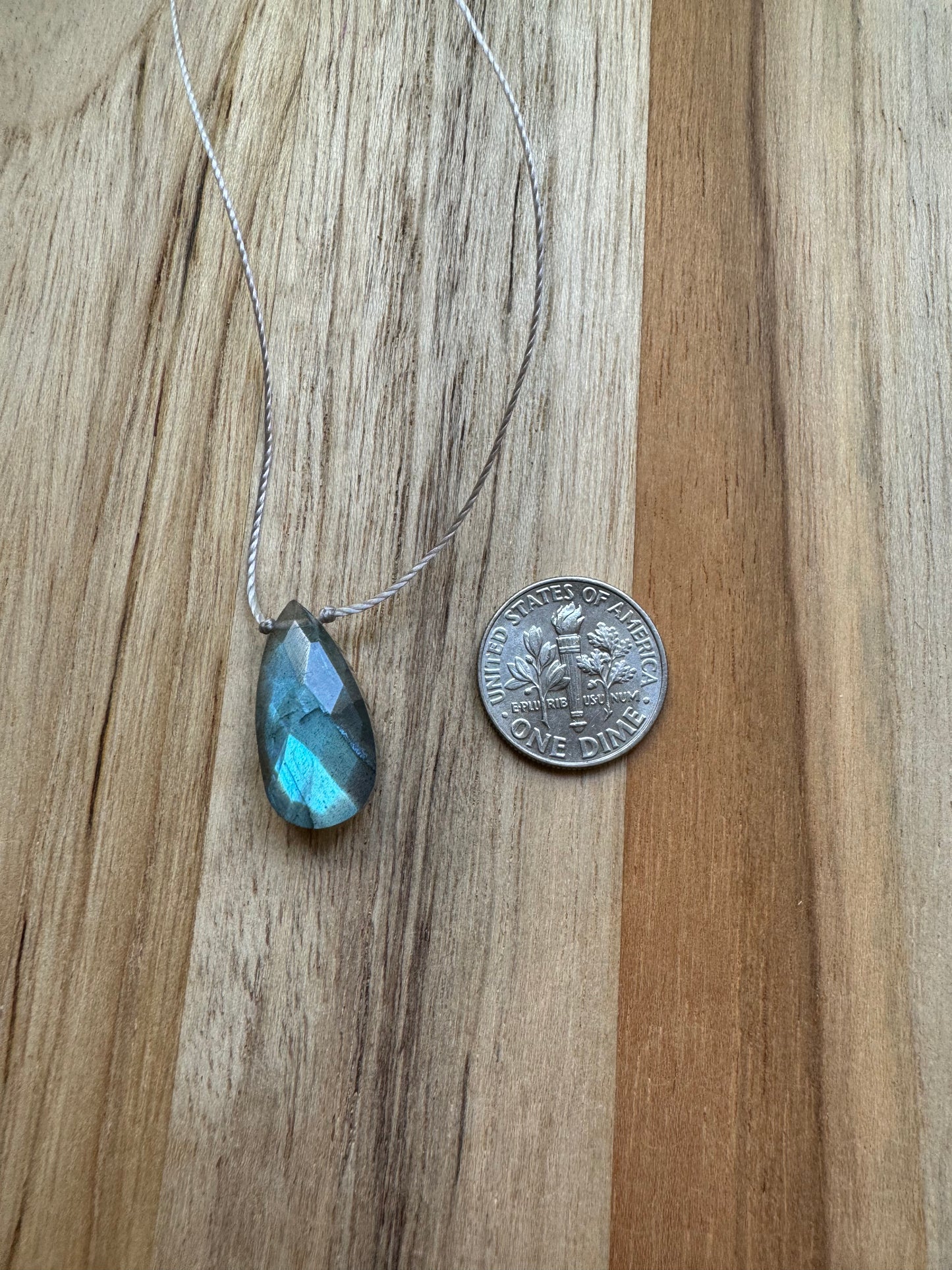 Blue Flash Faceted Labradorite Floating Pendant Minimalist Necklace ~ Stainless Steel Clasp