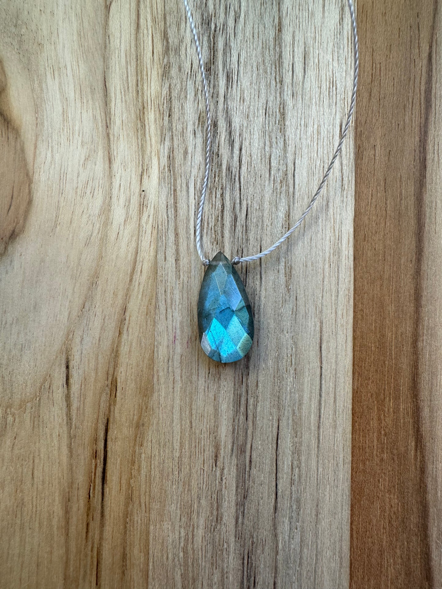 Blue Flash Faceted Labradorite Floating Pendant Minimalist Necklace ~ Stainless Steel Clasp