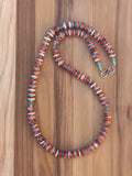 26 Inch Orange Spiny Oyster, Nevada Turquoise and Sterling Silver Beaded Necklace