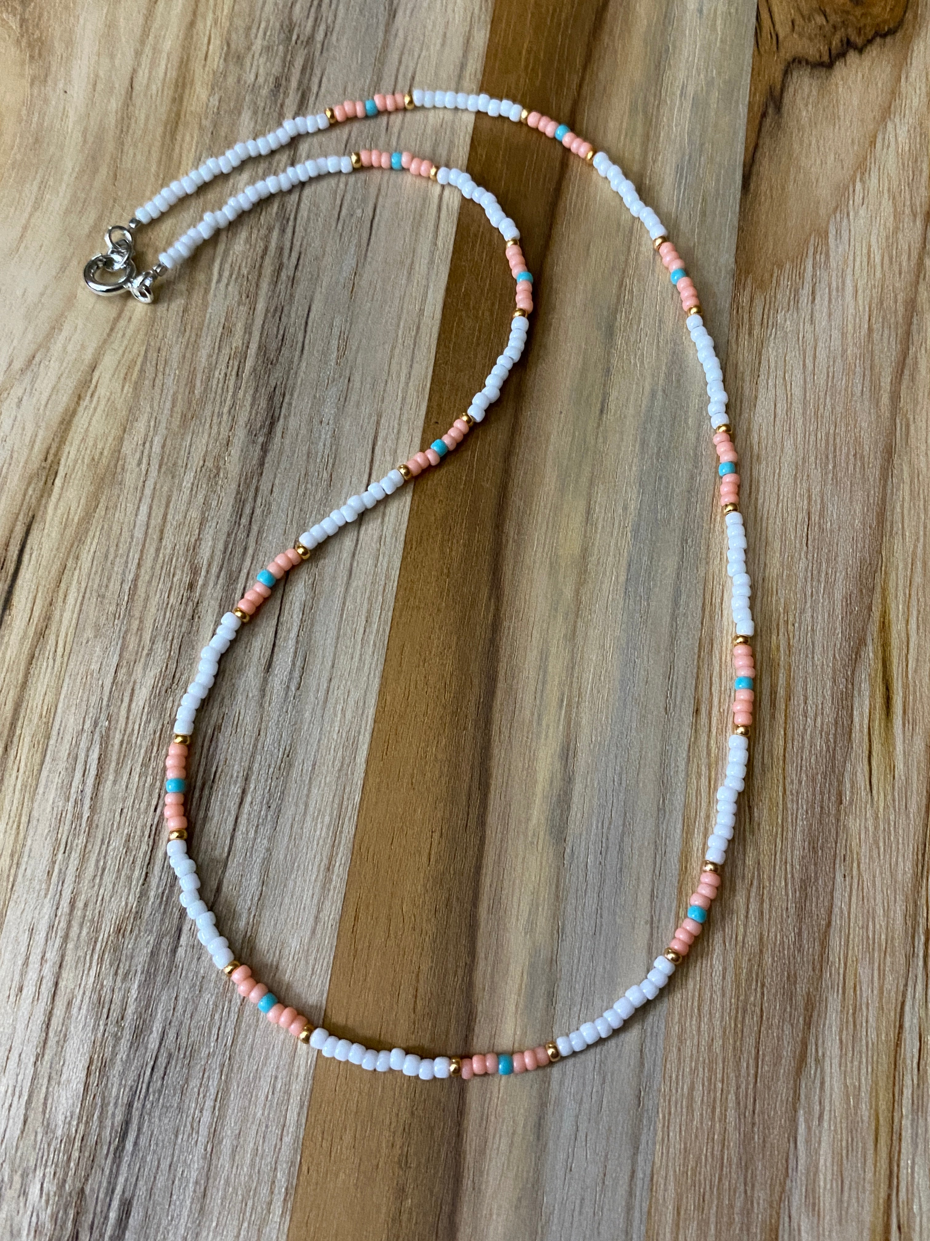 Dainty Minimalist White Seed Bead Beaded Necklace