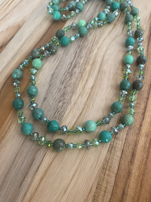 45" Long Green Chrysoprase & Crystal Beaded Necklace - My Urban Gems