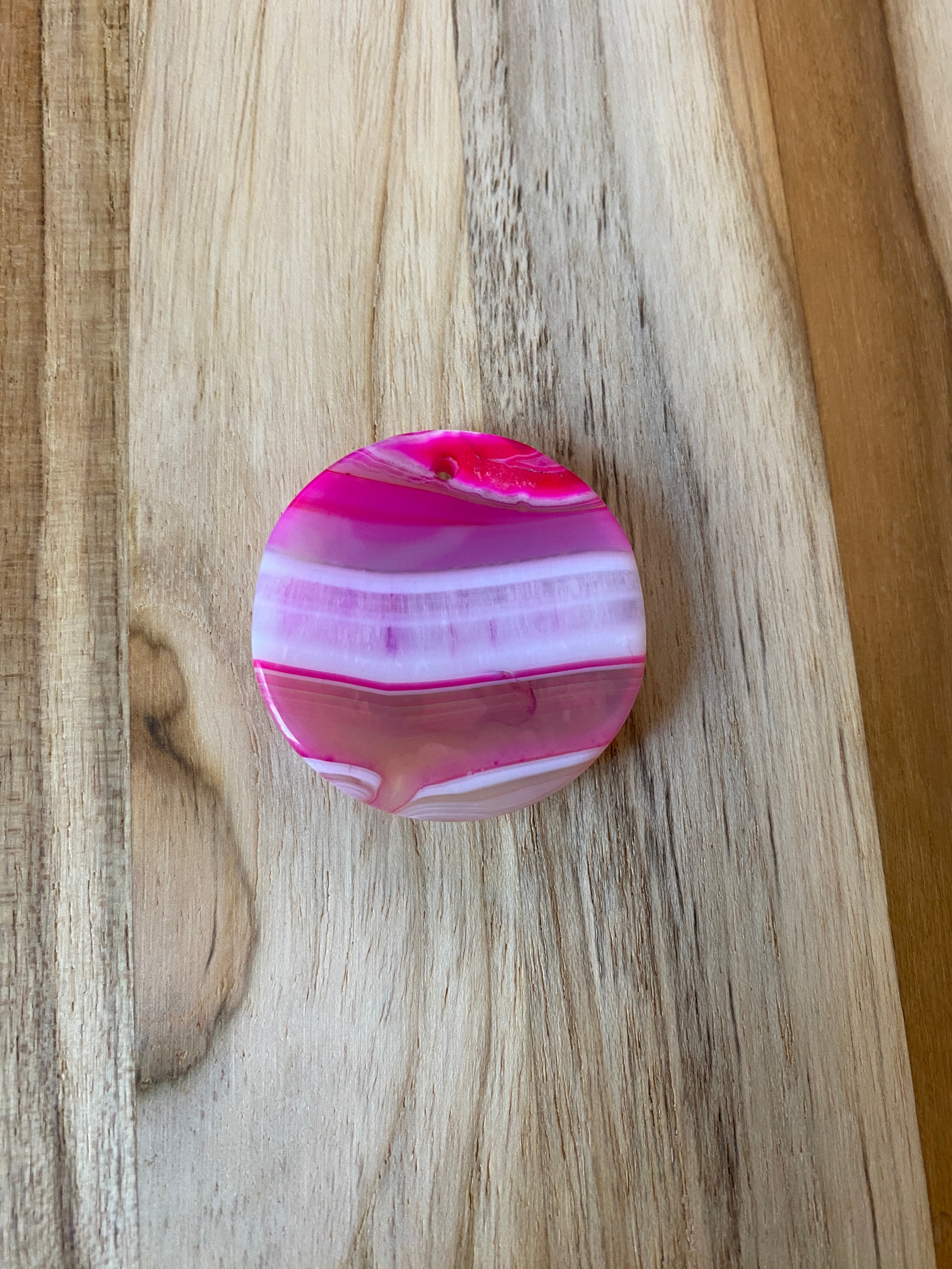 Round Striped Onyx Pendant Bead Pink/Purple