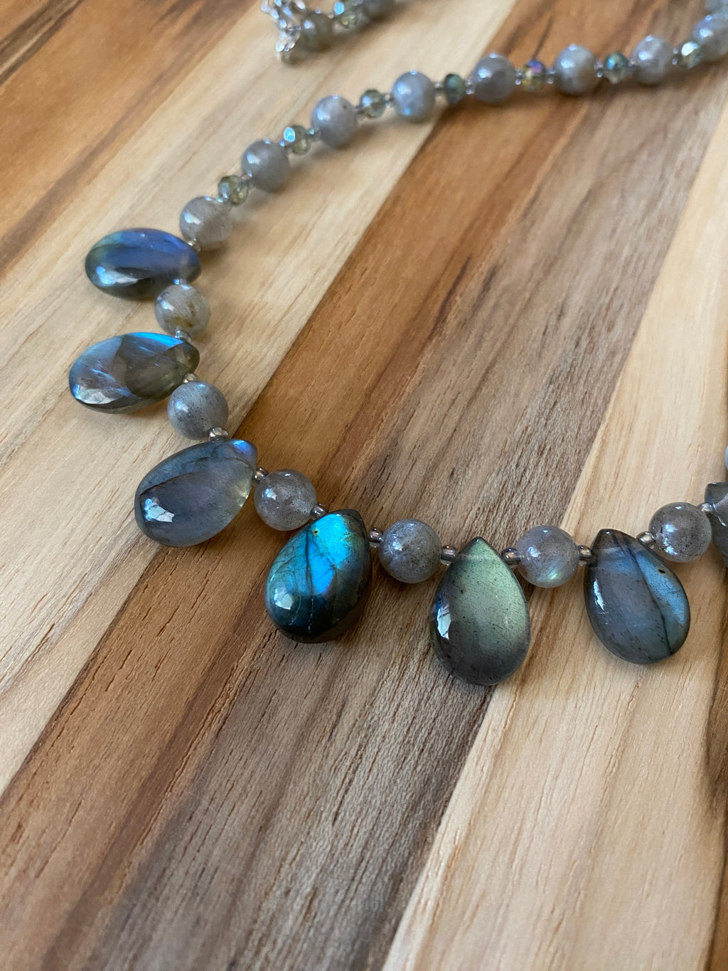 Labradorite Briolette and Crystal Beaded Necklace