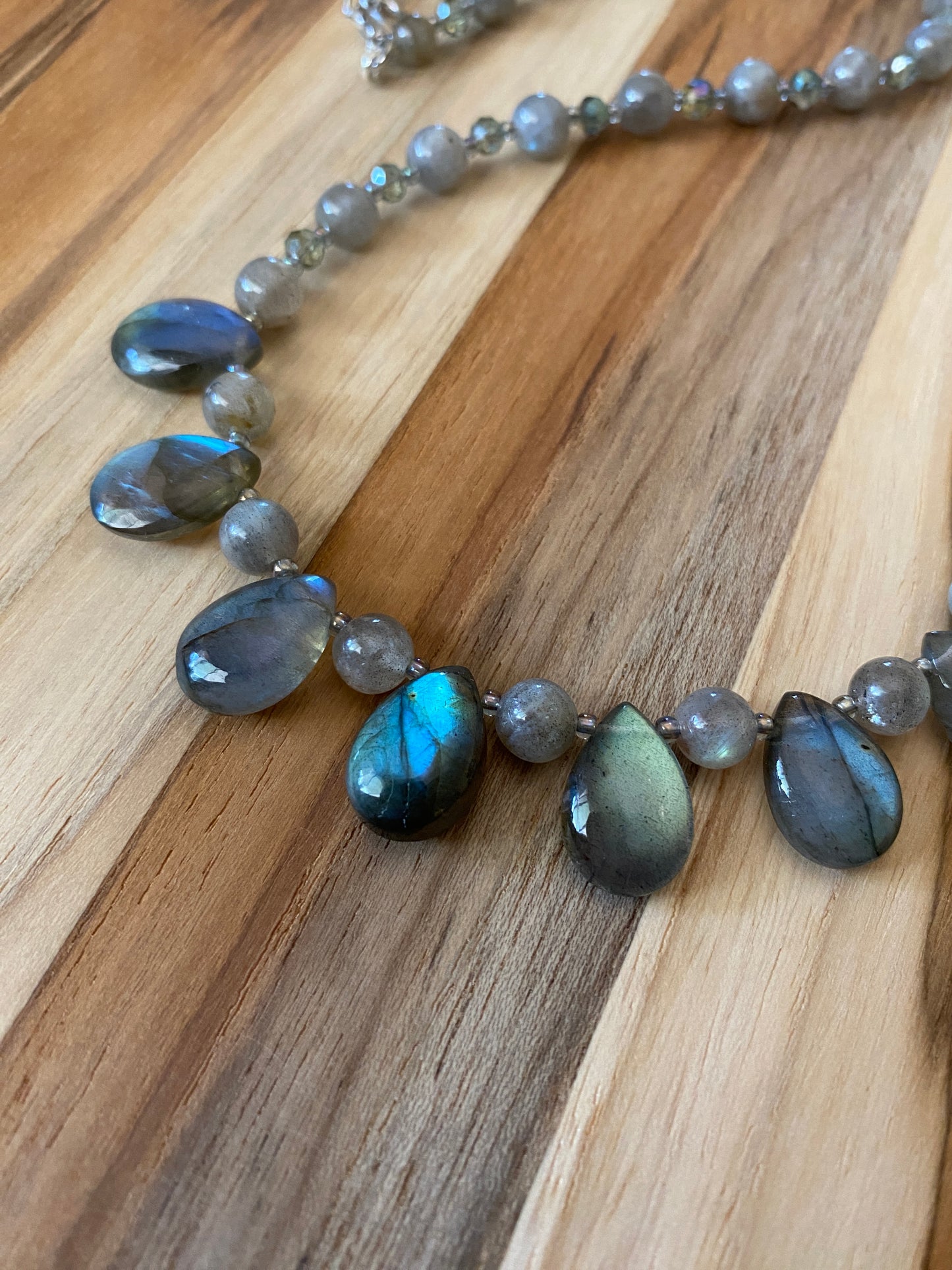 Labradorite Briolette and Crystal Beaded Necklace