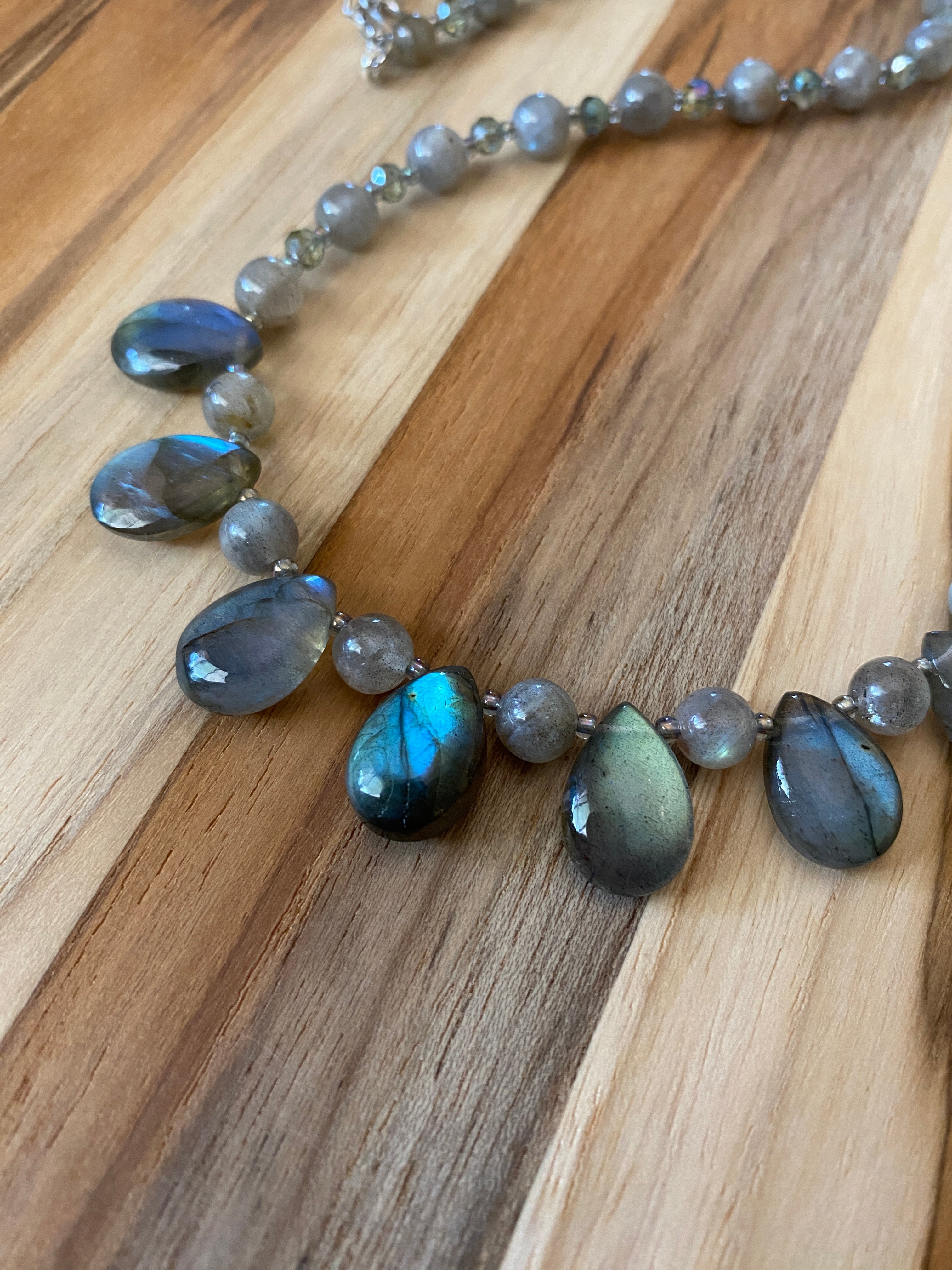 Labradorite Briolette and Crystal Beaded Necklace