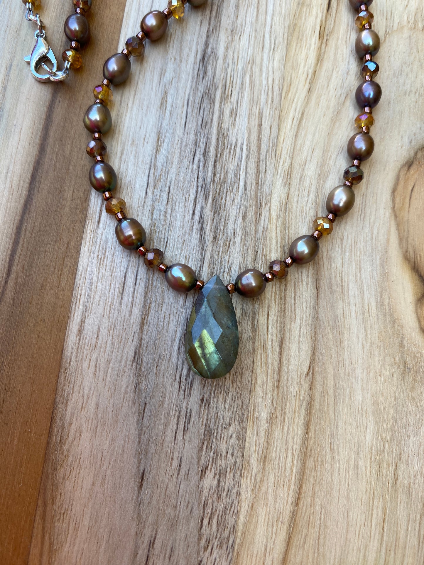 Dainty Freshwater Pearl and Crystal Necklace with Labradorite