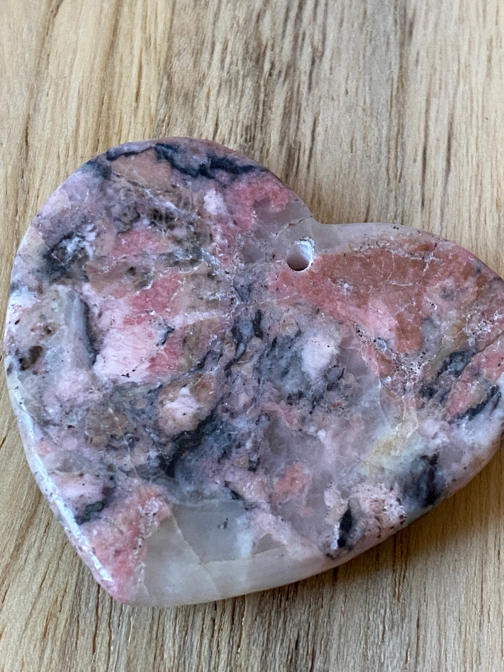 Rhodonite Heart Shaped Pendant Bead Pink Black