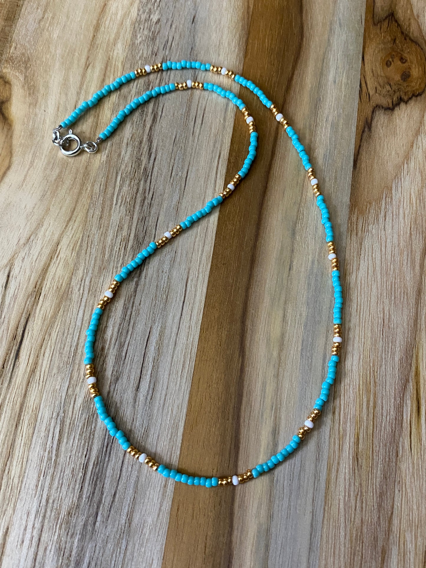 Dainty Minimalist Turquoise Seed Bead Beaded Necklace