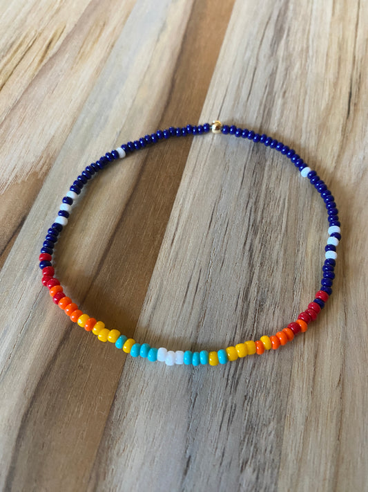 Dainty Native Inspired Seed Bead Ankle Bracelet Anklet Navy Multi Color