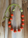 28" Long Large Orange Ceramic Beaded Necklace with Parrot and Yellow Beads - My Urban Gems
