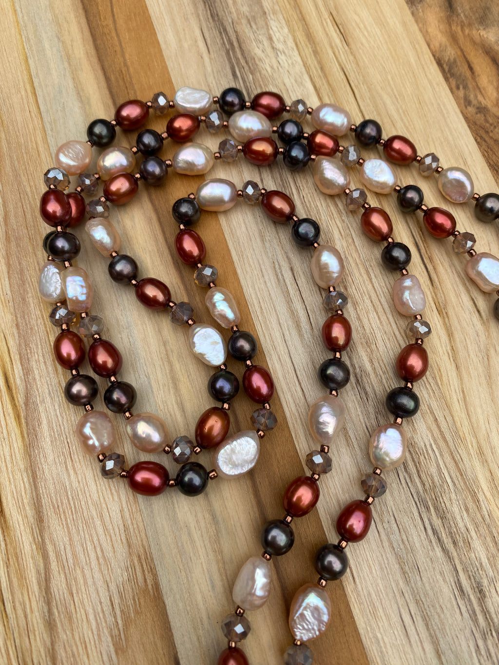 Long Multi Color Freshwater Pearl and Crystal Beaded Necklace