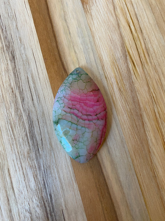 Large Marquis Shape Dragon Vein Agate Pendant Bead Pink Green