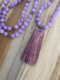 28" Long Hand Knotted Purple Stripes Agate Pendant Necklace with Purple Jade and Crystal Beads - My Urban Gems