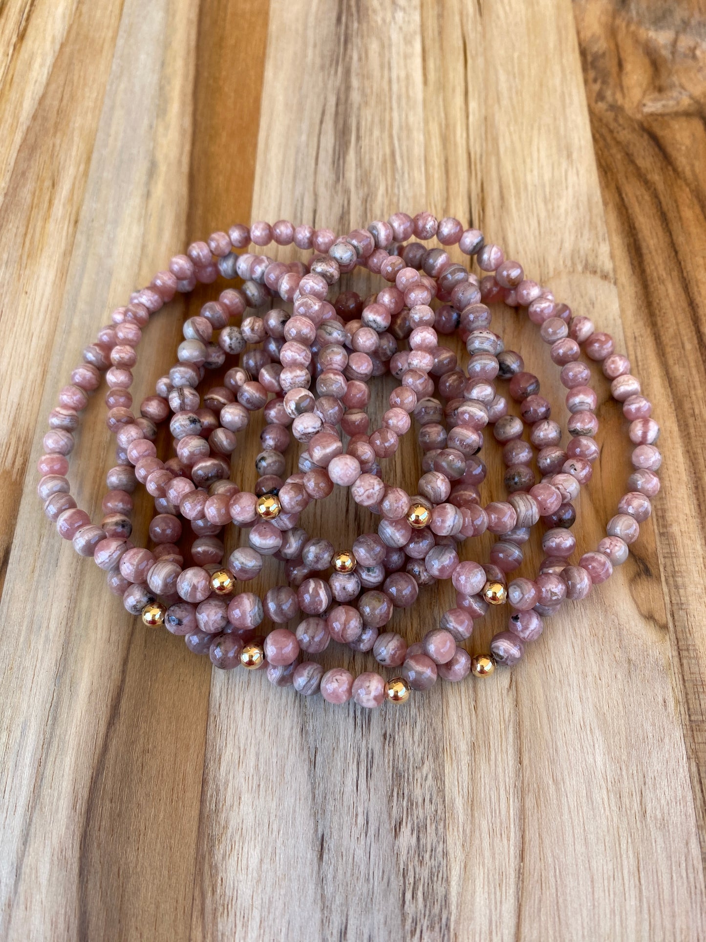 Dainty Rhodochrosite Beaded Stretch Bracelet