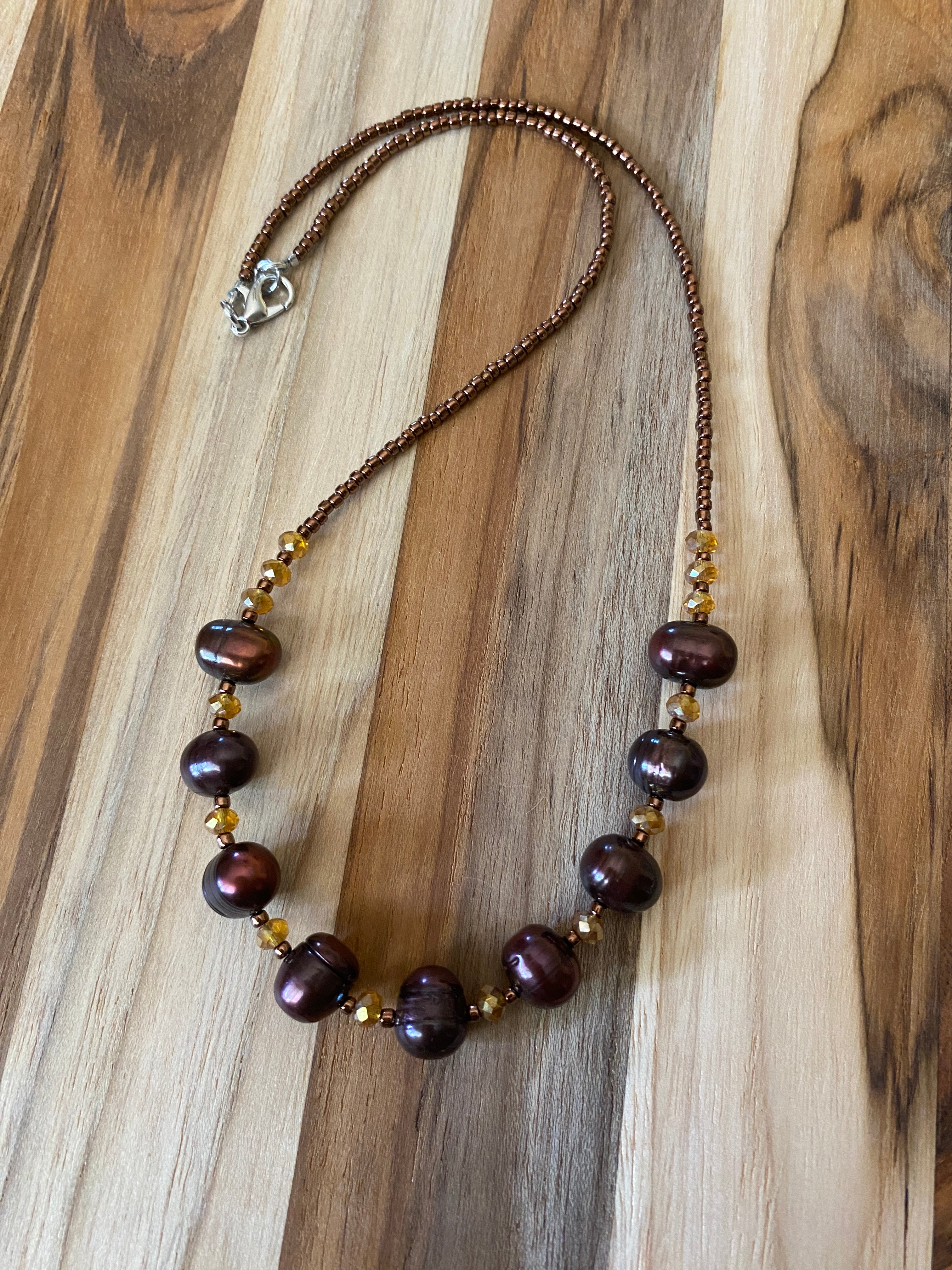Chocolate Pearl and Crystal Necklace