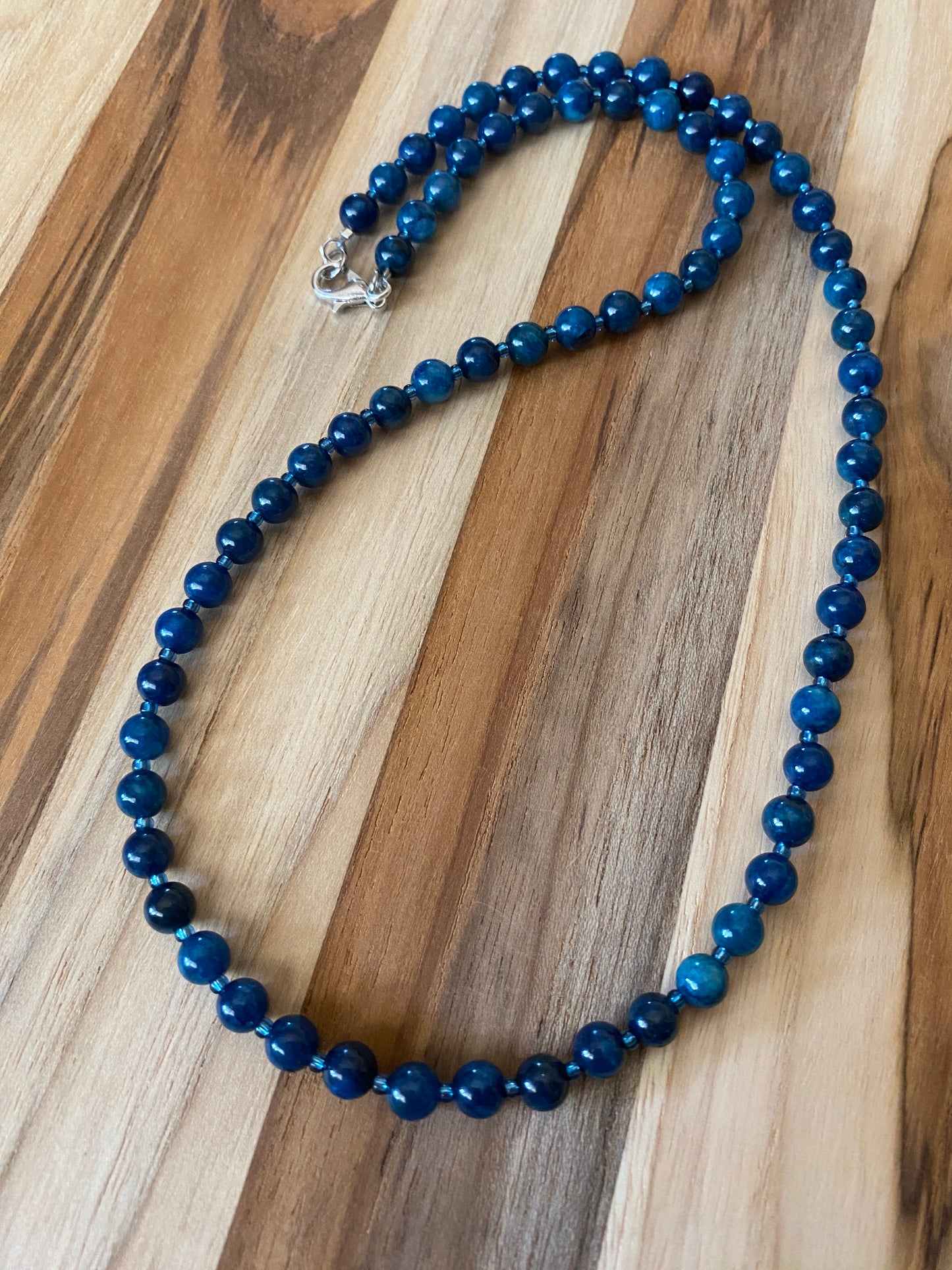 Dainty Dark Blue Apatite Beaded Necklace