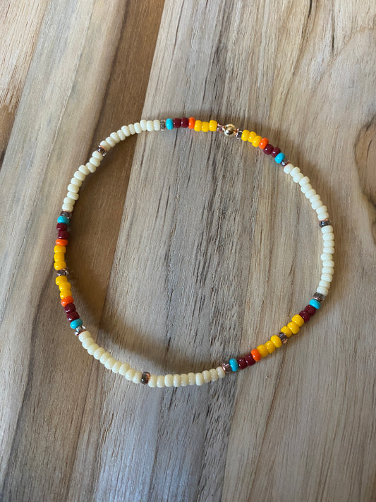 Dainty Multi Colored Seed Bead Ankle Bracelet Anklet Cream