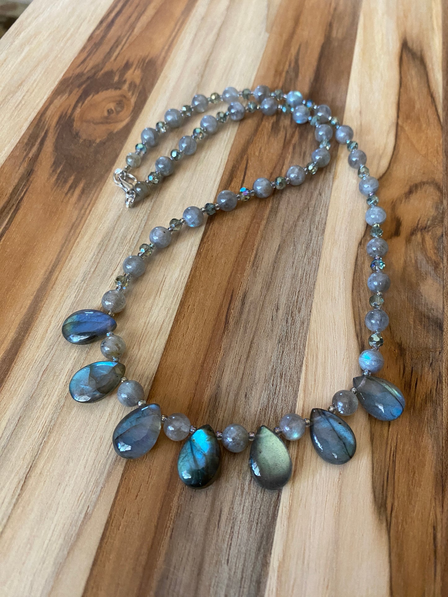 Labradorite Briolette and Crystal Beaded Necklace