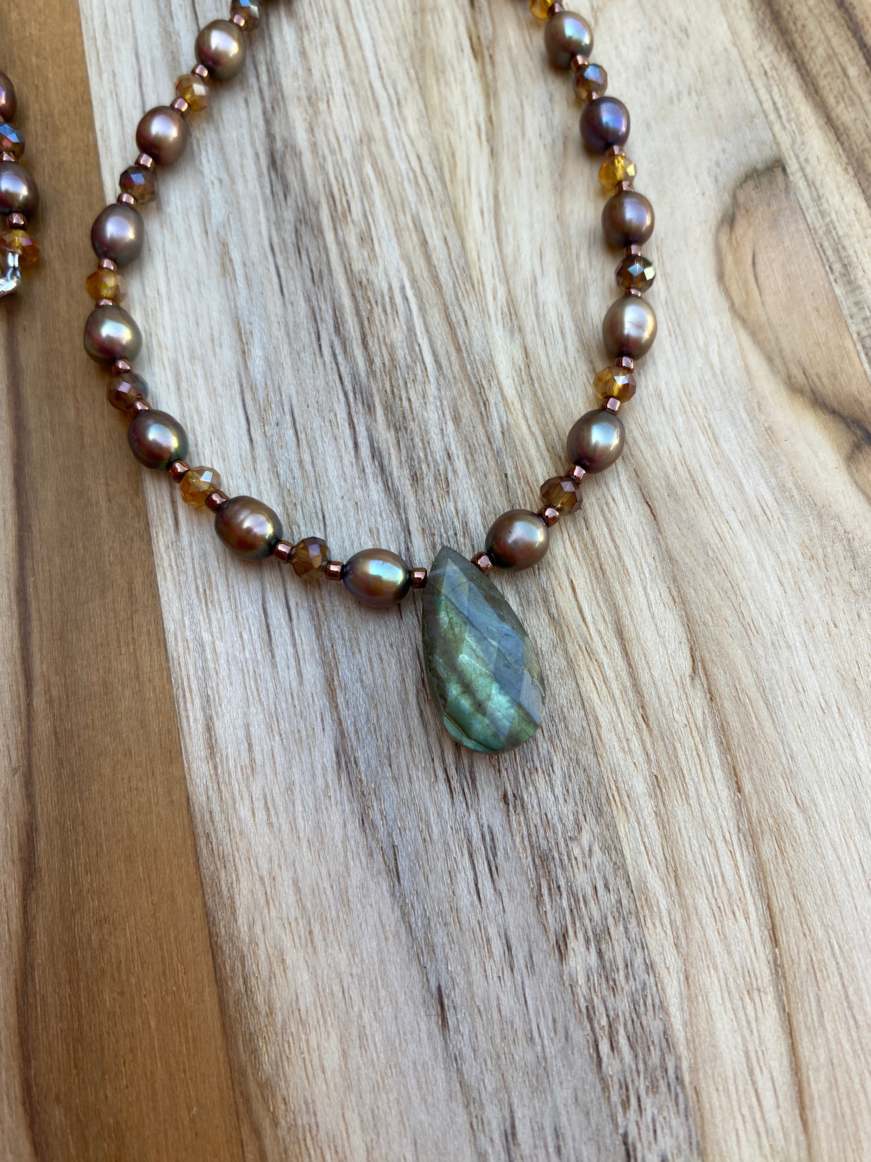 Dainty Freshwater Pearl and Crystal Necklace with Labradorite