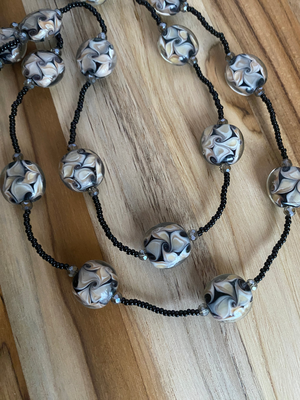 36" Black Swirl Art Glass & Crystal Necklace - My Urban Gems