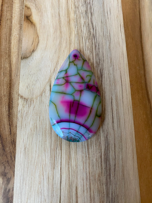 Large Teardrop Agate Pendant Bead Pink Green