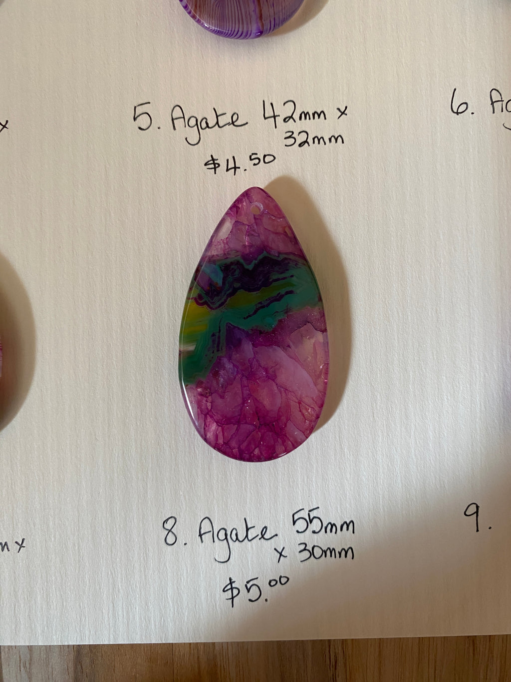 Teardrop Shape Agate Pendant Bead Pink/Green