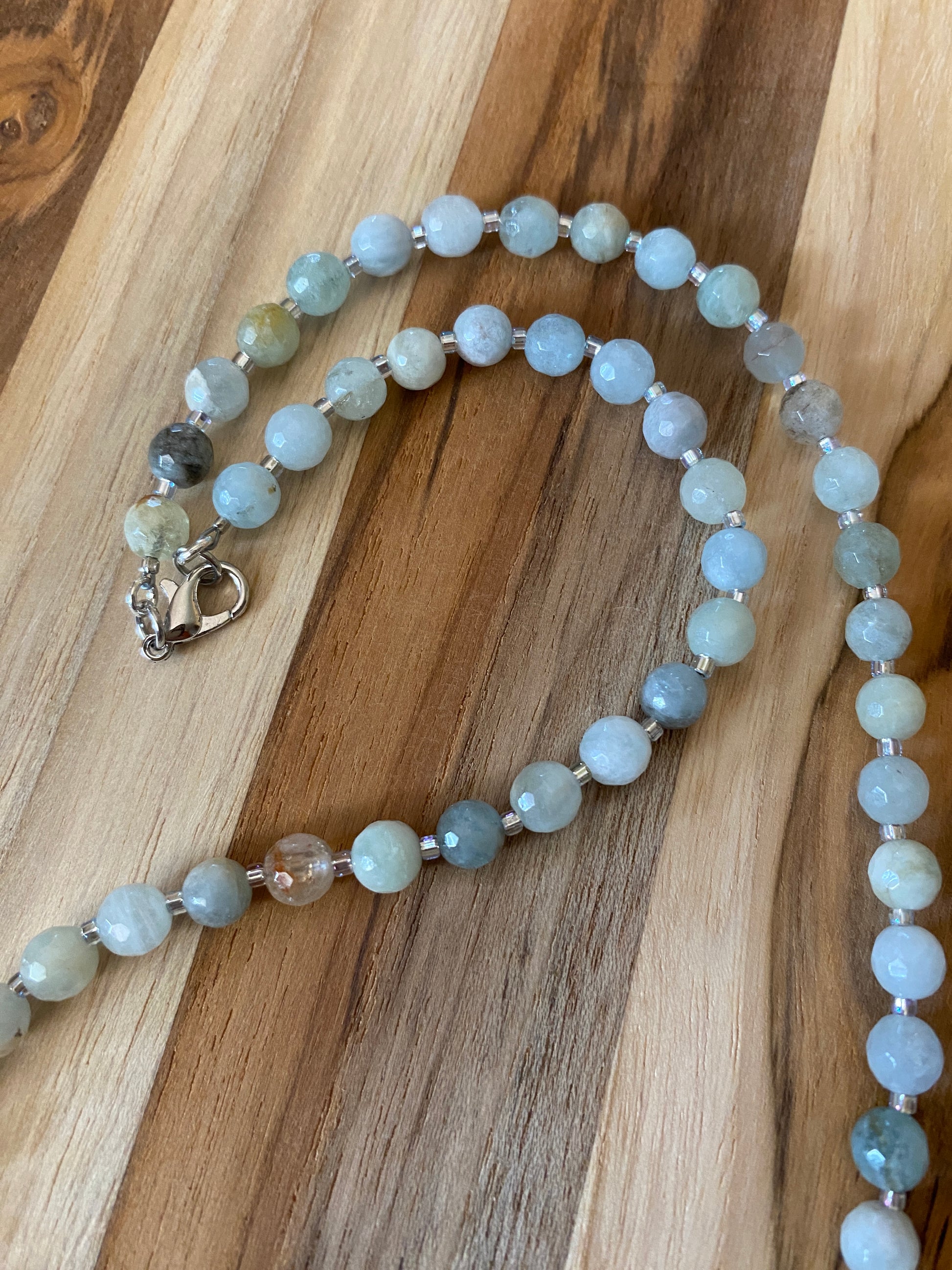 Dainty Faceted Aquamarine Beaded Necklace - My Urban Gems