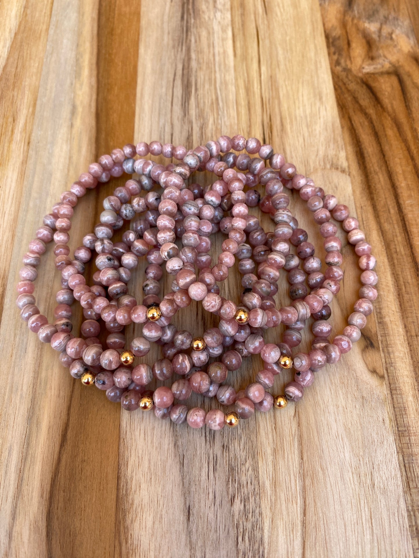 Dainty Rhodochrosite Beaded Stretch Bracelet