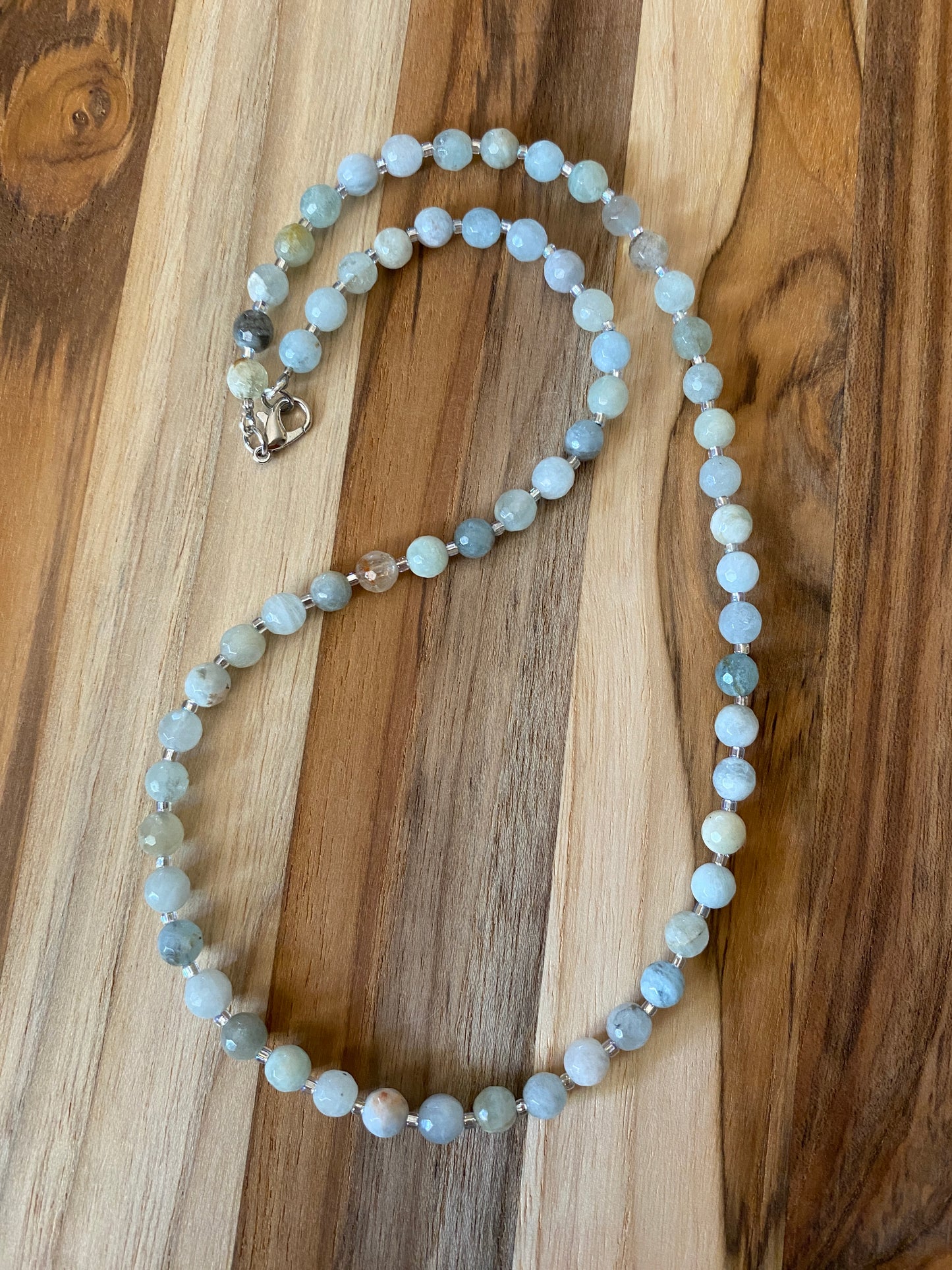 Dainty Faceted Aquamarine Beaded Necklace