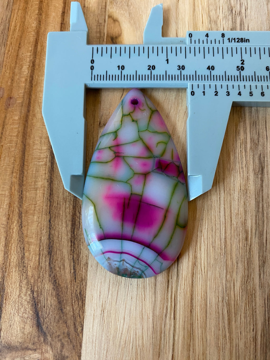 Large Teardrop Agate Pendant Bead Pink Green
