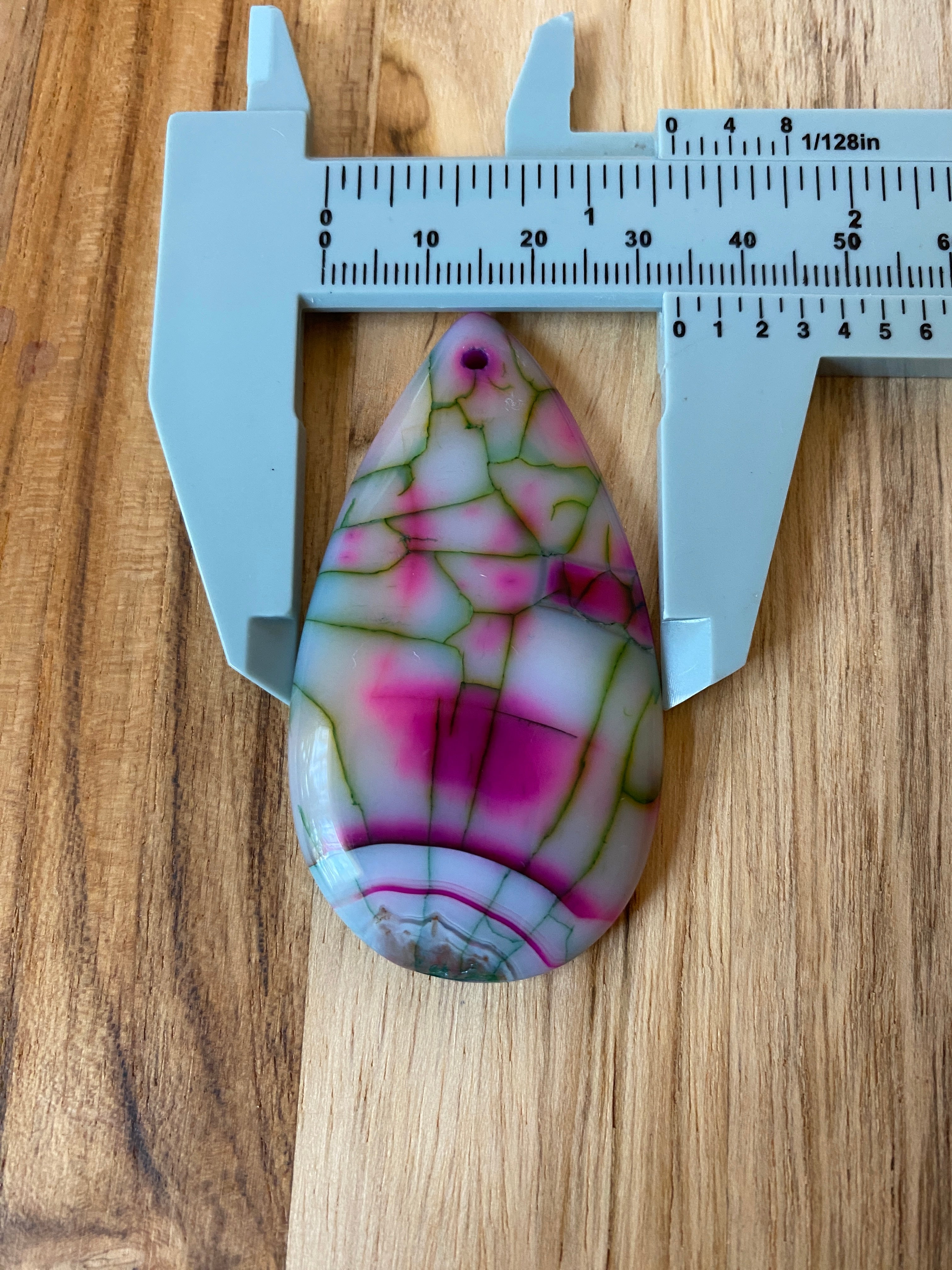Large Teardrop Agate Pendant Bead Pink Green
