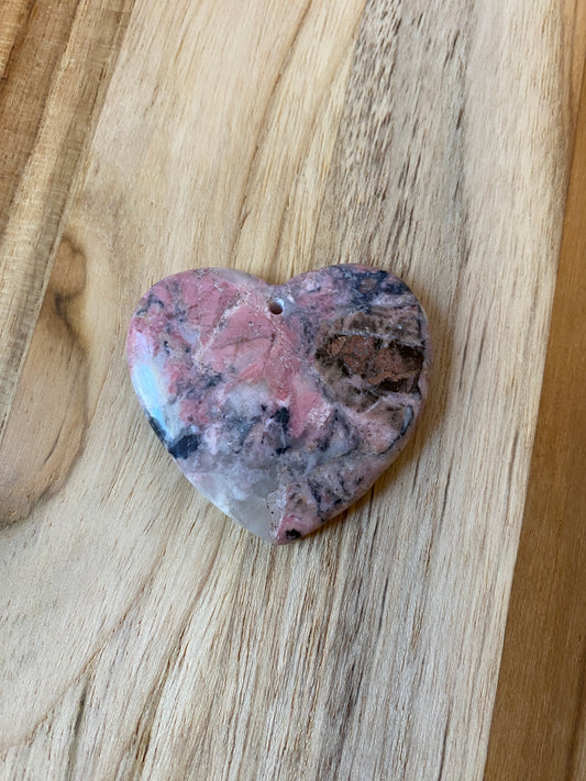 Rhodonite Heart Shaped Pendant Bead Pink Black