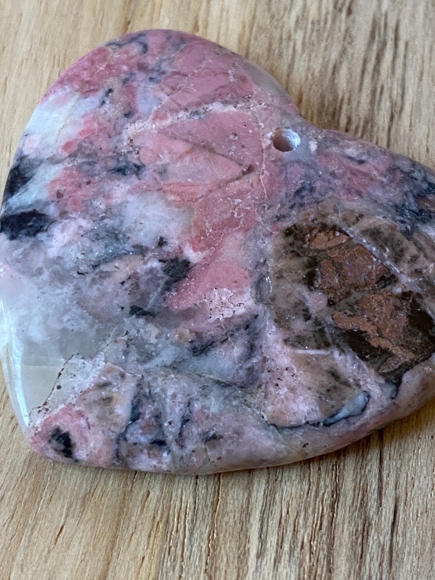Rhodonite Heart Shaped Pendant Bead Pink Black
