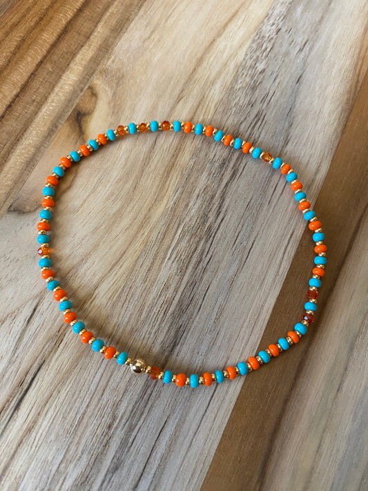 Dainty Seed Bead Ankle Bracelet Anklet Turquoise Orange