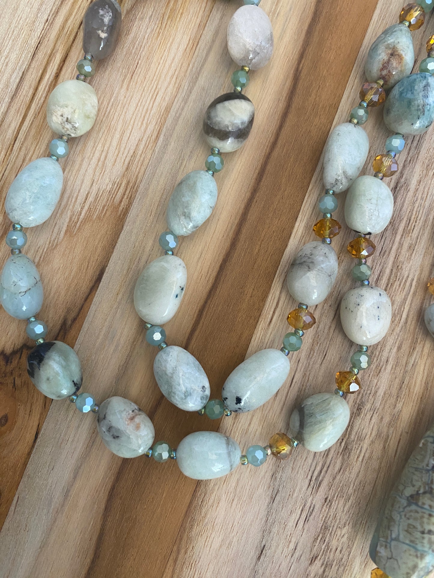 30" Long Amazonite Beaded Necklace with Agate Column Bead Focal - My Urban Gems