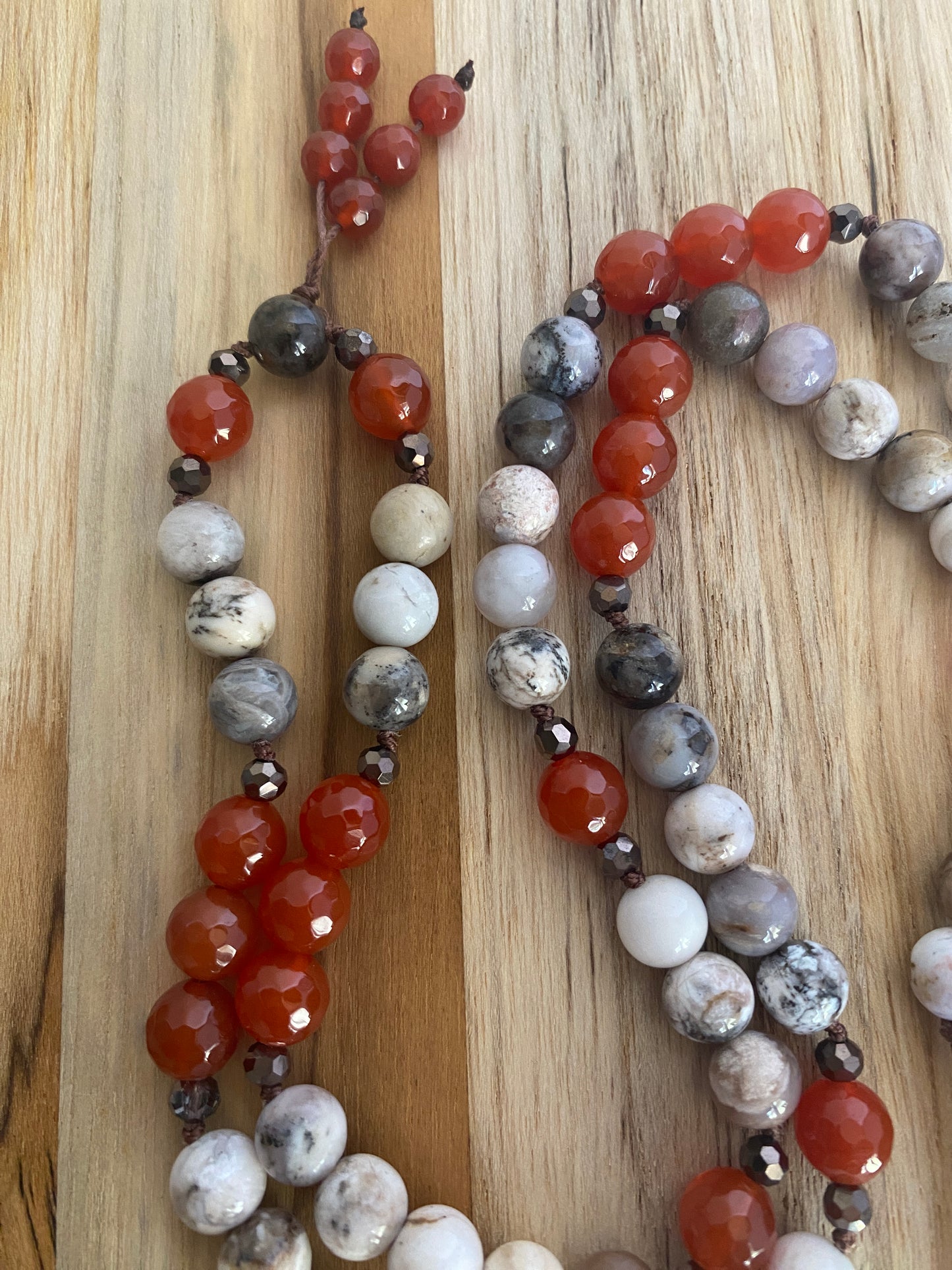 26" Long Dendritic Agate Clay Goddess Pendant Beaded Necklace with Carnelian & Agate Beads - My Urban Gems