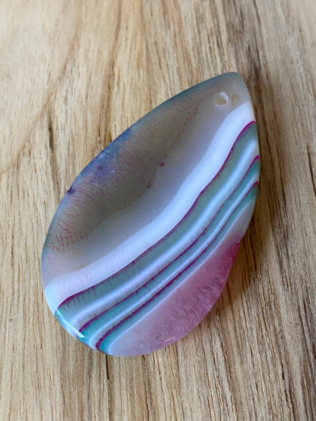 Teardrop Agate Pendant Bead Pink Green Grey