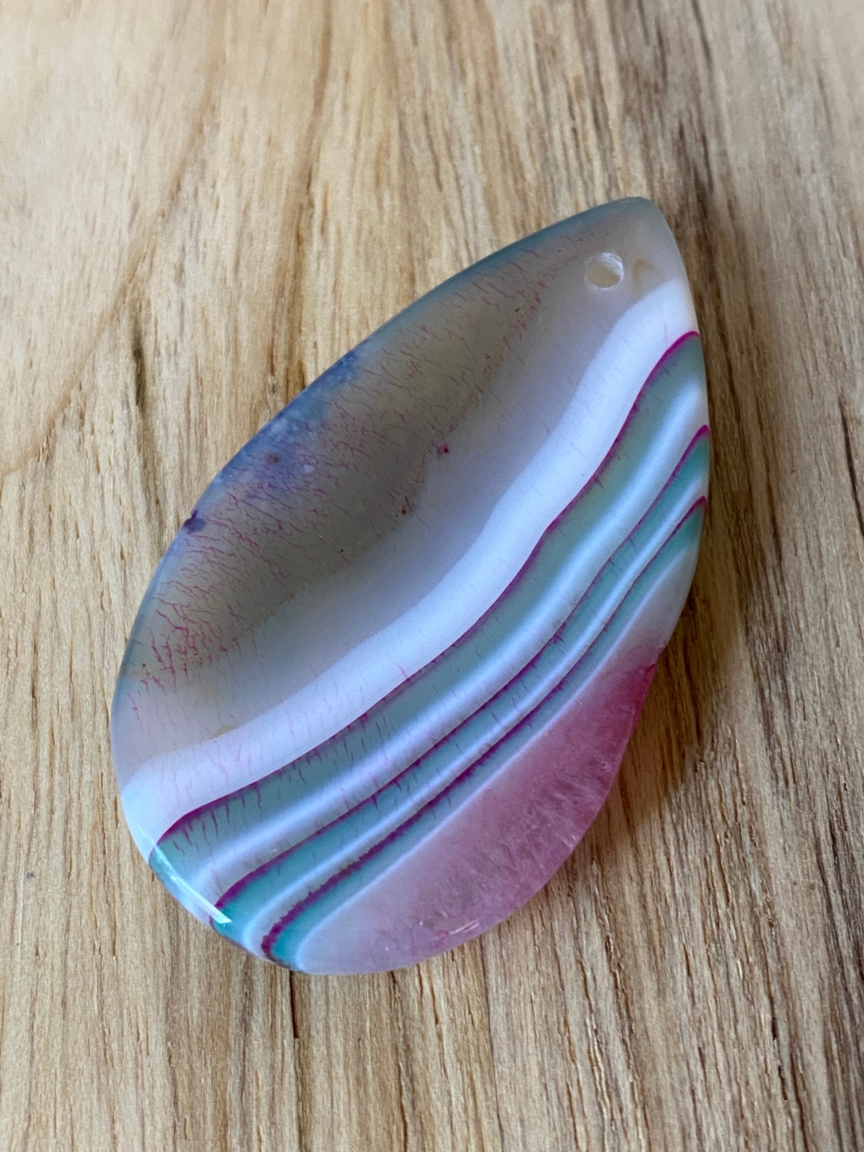 Teardrop Agate Pendant Bead Pink Green Grey