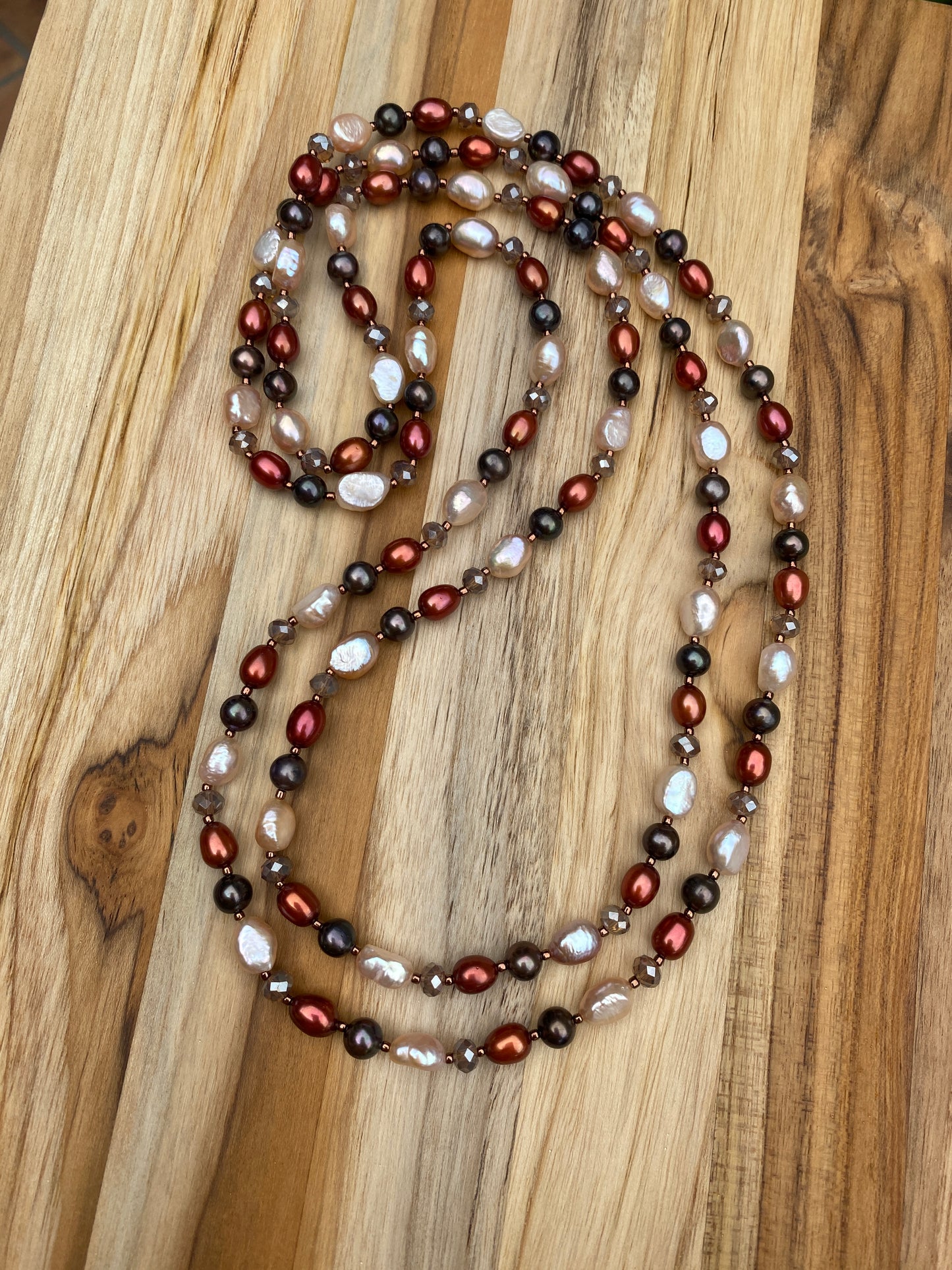 Long Multi Color Freshwater Pearl and Crystal Beaded Necklace