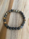 Men’s/Unisex Petrified Wood Beaded Diffuser Bracelet with Lava Stone Beads ~ 7.5”